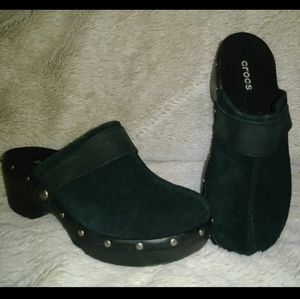 Black Suede Studded Clogs